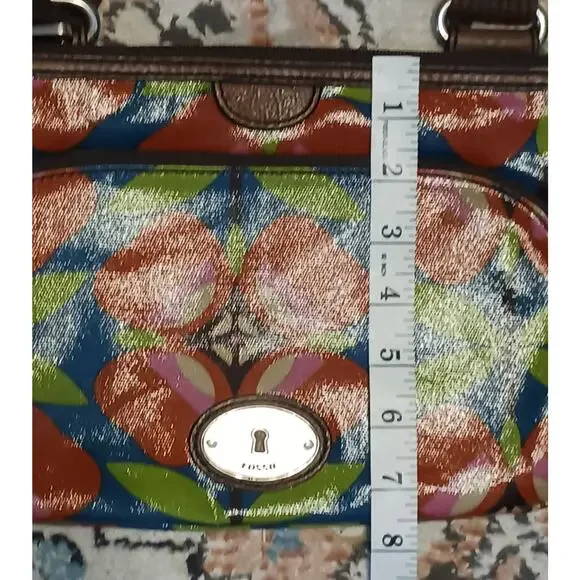 Fossil Key-Per Crossbody coated canvas Bag Brown Floral w/adjustable strap - Picture 5 of 9